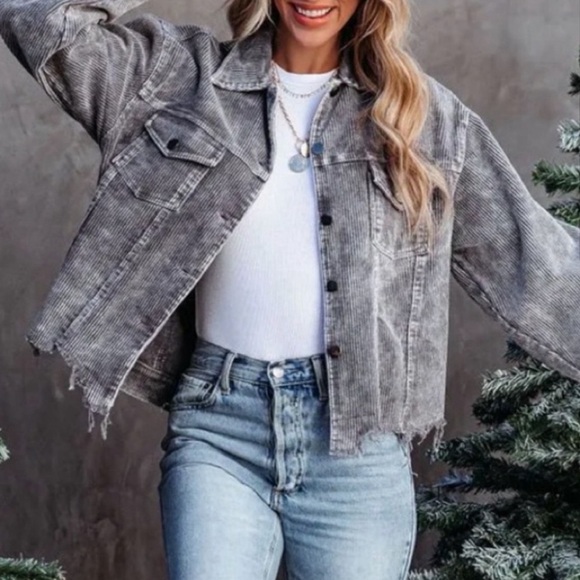 Gray Distressed Button Jacket Corduroy Like Grey Small Vici - Picture 1 of 7